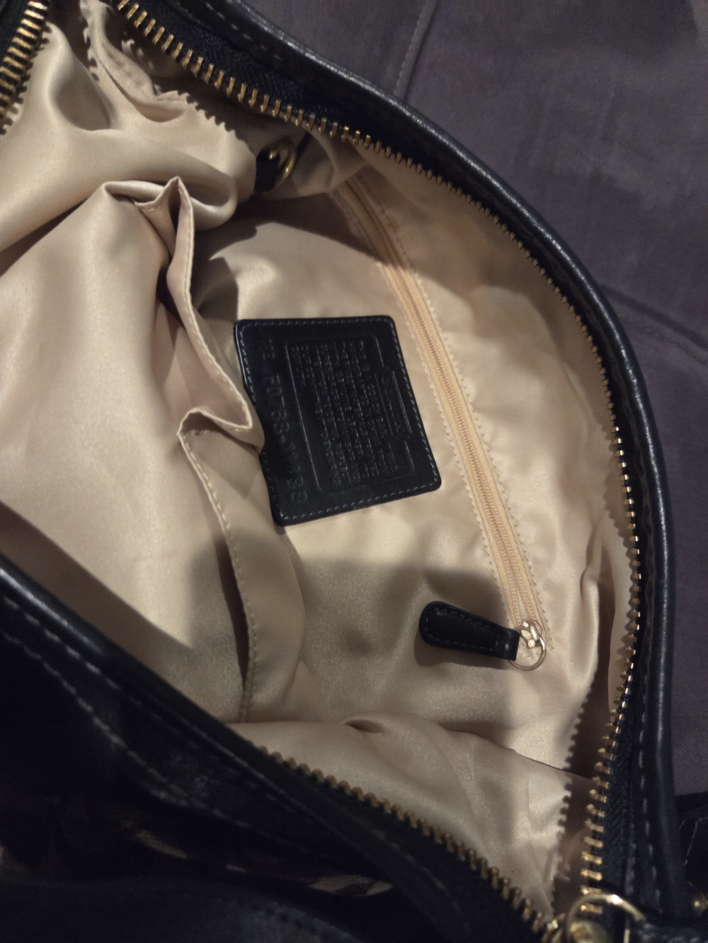 Coach Tan Signature Canvas Hobo with Black Leather Trim - Picture 5 of 6